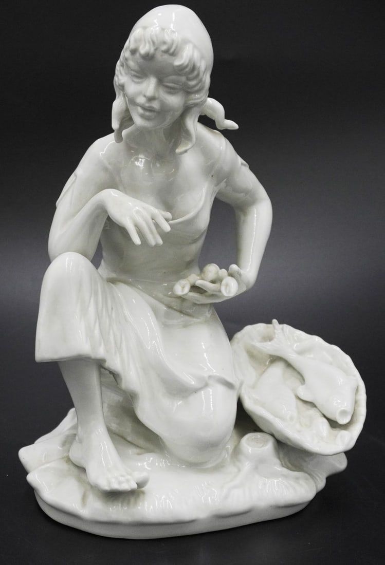 Lot 14: DRESDEN PORCELAIN WOMAN WITH FISH