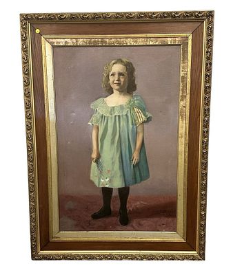 EDWARDIAN OIL PAINTING PORTRAIT YOUNG GIRL. Large Edwardian Oil Painting of a young girl. Signed 