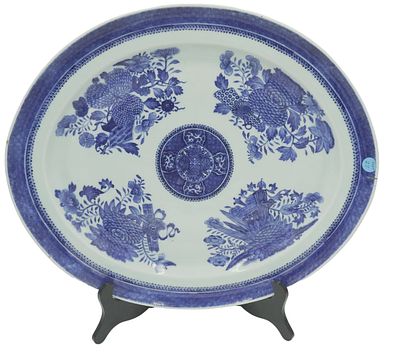 ANTIQUE LARGE BLUE FITZHUGH CHINESE PLATTER. Antique Large Blue Fitzhugh Chinese Export Platter 