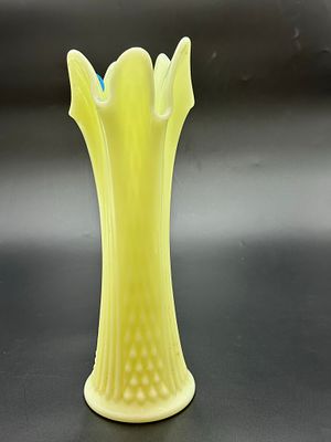FENTON SWUNG VASE URANIUM GREAT FLOW 12.5". Vintage Fenton Diamond Point Swung Vase. Uranium 