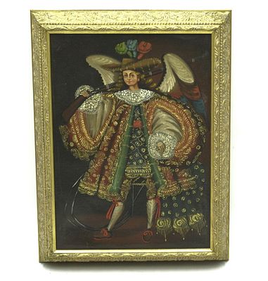 FINE CUZCO SCHOOL ARCHANGEL GABRIEL OIL PTG. Fine Cuzco School Painting, 20th c. "Archangel 