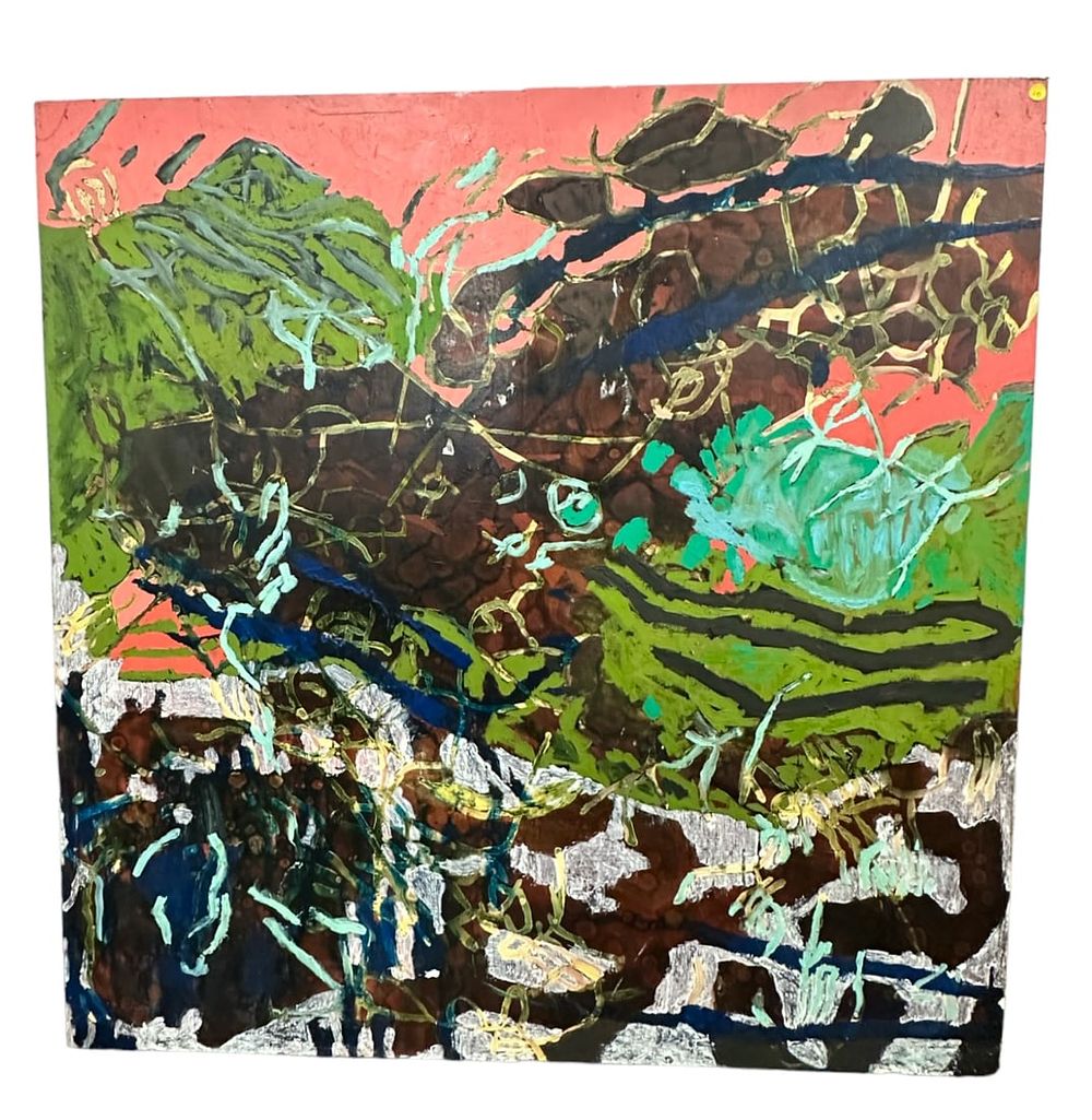 Lot 51: MCM LARGE ABSTRACT ON WOOD PANEL