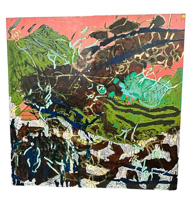 MCM LARGE ABSTRACT ON WOOD PANEL. Large Mid Century Abstract on Wood Panel. Purchased in 