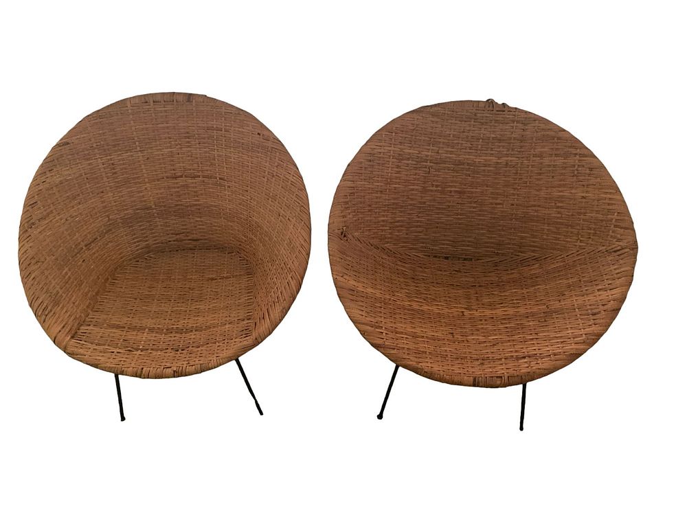 Lot 65: PAIR OF MCM RATTAN BASKET/ HOOP CHAIRS