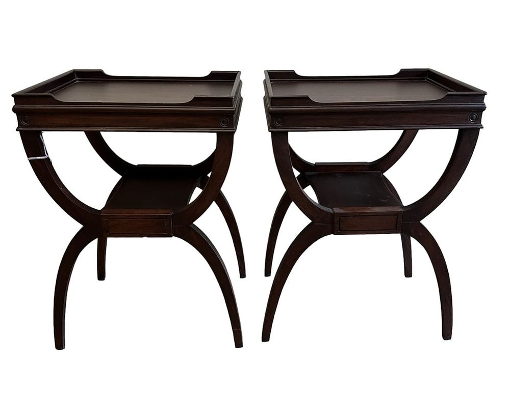 Lot 70: PAIR FEDERAL STYLE SIDE TABLES ON CURULE BASE