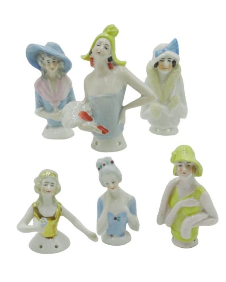 Lot 72: 6 ART DECO PORCELAIN HALF DOLLS