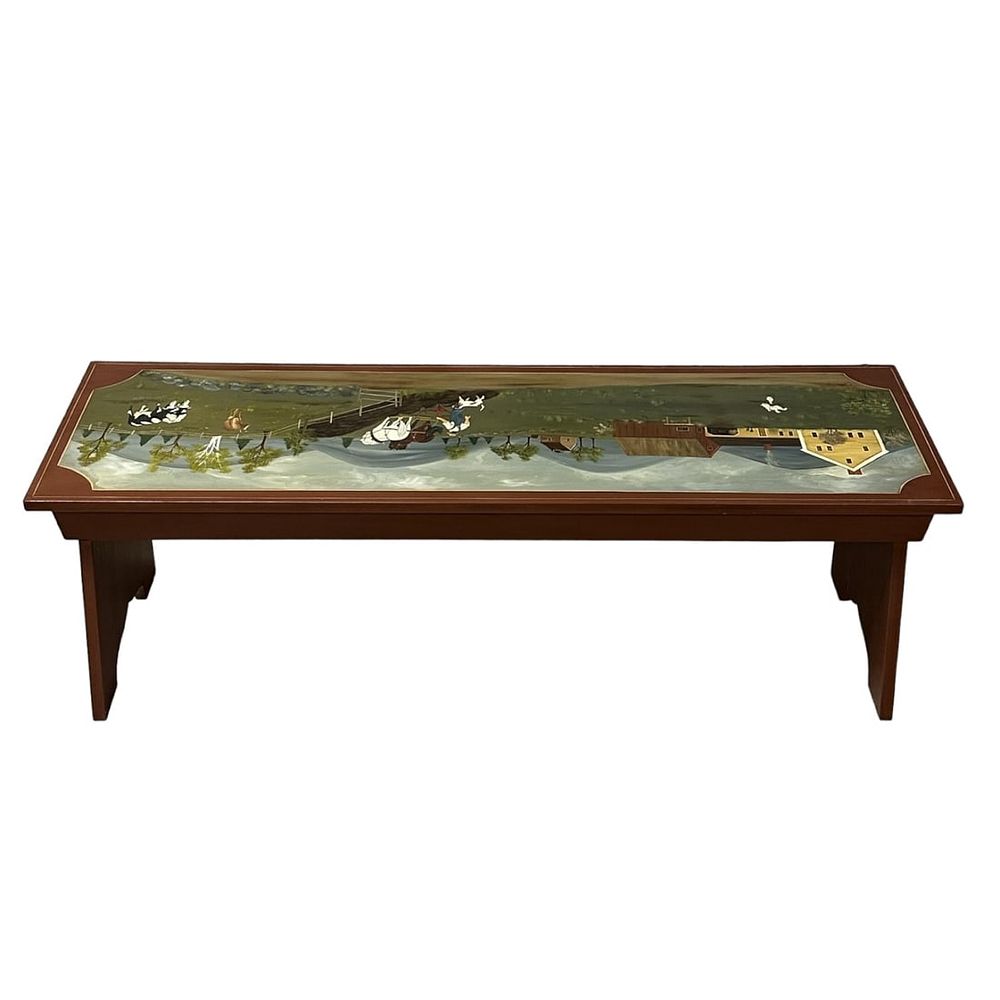 Lot 80: HAND PAINTED PASTORAL FARM BENCH