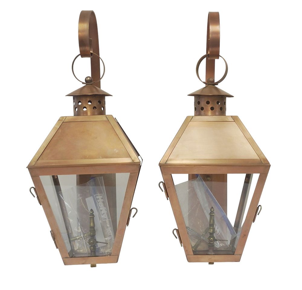 Lot 92: PAIR CHARLESTON COPPER GAS WALL LANTERNS