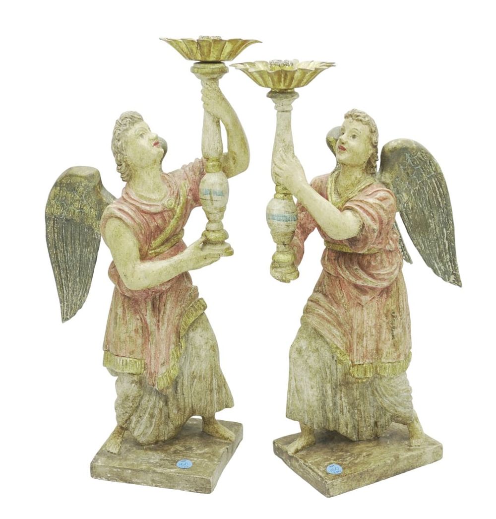 Lot 150: ANTIQUE FRENCH ALTAR ANGEL CANDLESTICK HOLDERS