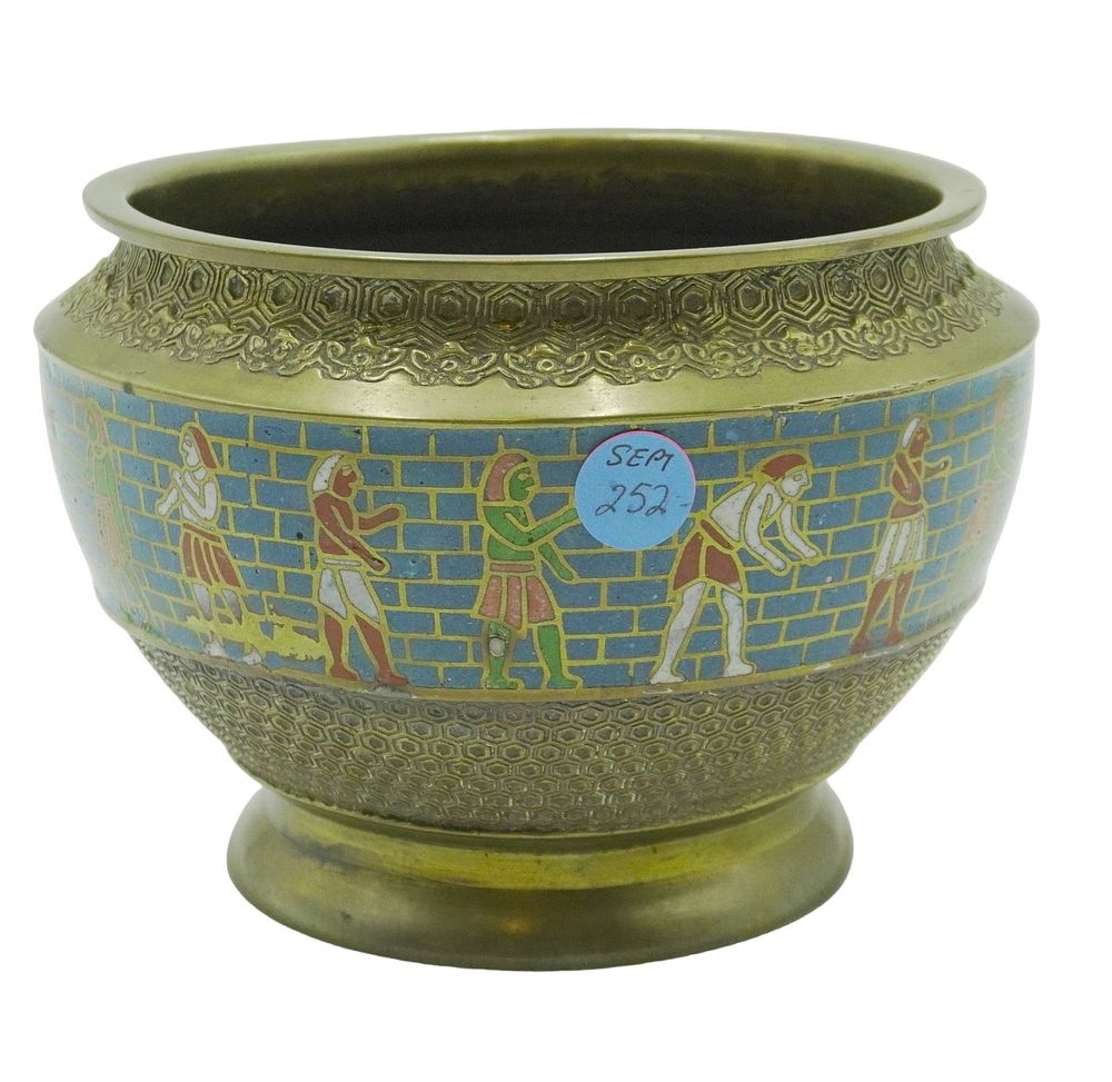 Lot 252: VINTAGE EGYPTIAN BRASS & ENAMEL BOWL