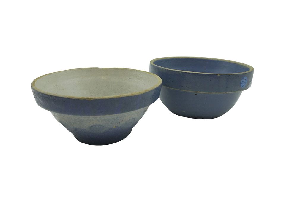Lot 273: PAIR ANTIQUE BLUE AND OMBRE STONEWARE BOWLS