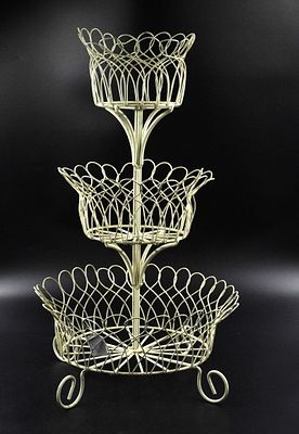 FRENCH VINTAGE 3 TIERED WIRE STAND. French Vintage/Antique 3 Tiered Wire Stand. White 