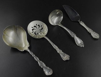 4 STERLING SILVER SERVING PIECES. 1- Gorham Sterling Melrose Ladle 6.5" 2- Manchester Sterling 
