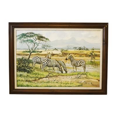 PAKARA AKA PETER HAN OIL PAINTING ZEBRAS. Signed Pakara AKA Peter Han Oil on Canvas Painting 