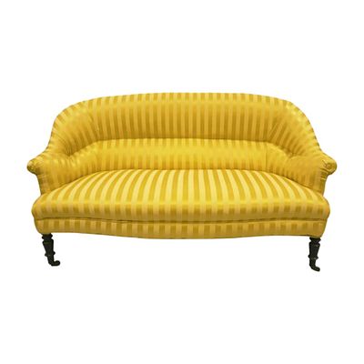 19TH c YELLOW SILK BROCADE SETTEE. 19th c . Settee covered in a yellow and gold silk brocade. 