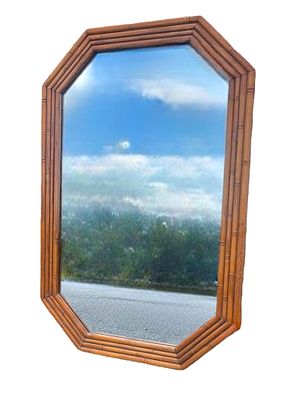 VINTAGE FAUX BAMBOO CHINOISERIE WALL MIRROR. Vintage Faux Bamboo Framed Hexagonal Wall Mirror. 