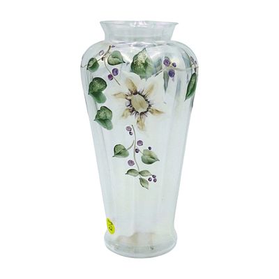 FENTON OPALESCENT HAND PAINTED VASE JEANNE CUTSHAW. Vintage Tall Fenton Hand Painted Opalescent 