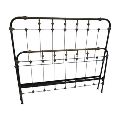 CHARLES P ROGERS CAST IRON & BRASS BED. Charles P. Rogers Cast Iron and Brass Queen Bed. 