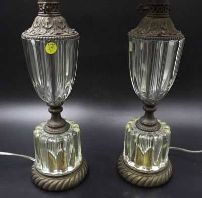 PAIR TRUE HOLLYWOOD REGENCY TABLE LAMPS. Matched Pair of Vintage Hollywood Regency Glass Table 