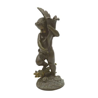 19TH C BRONZE CHERUB. 19th c Bronze Cherub with Lily and Torch. Was a Newel Post Light. Measures 