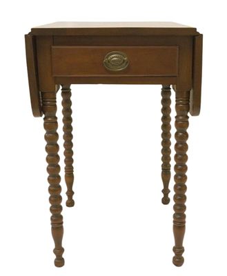 19TH C AMERICAN SHERATON DROP LEAF WORK TABLE. 19th Century American Sheraton drop leaf, one 