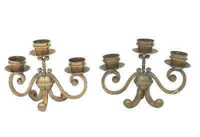 COPPER ARTS & CRAFTS CANDELABRA. Pair of Antique Copper Arts &amp; Crafts Candelabra. Each hold 