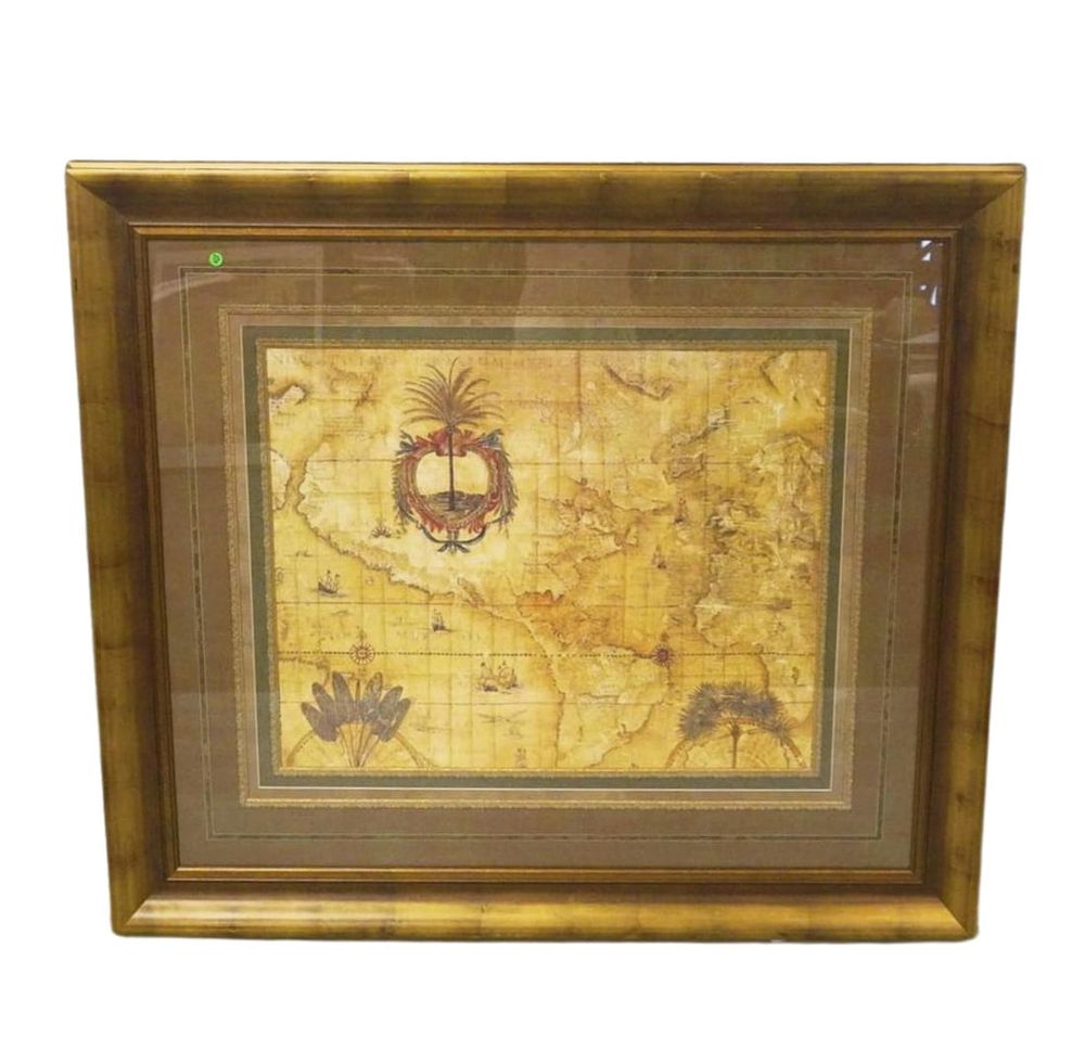 Lot 69: LARGE DESIGNER FRAMED OLD WORLD MAP