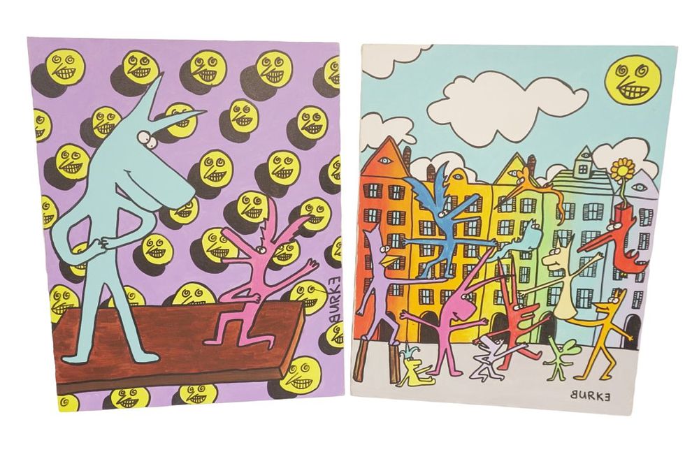 Lot 74: 2 ORIGINAL CARTOONA ART PAINTINGS ROBERT BURKE