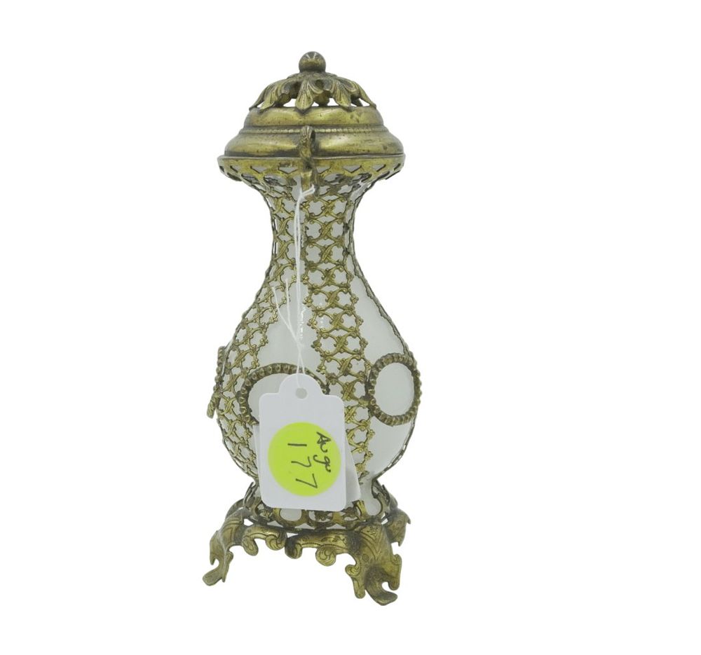 Lot 177: FRENCH 19TH C DRESSER BOTTLE OPALESCENT & GILT