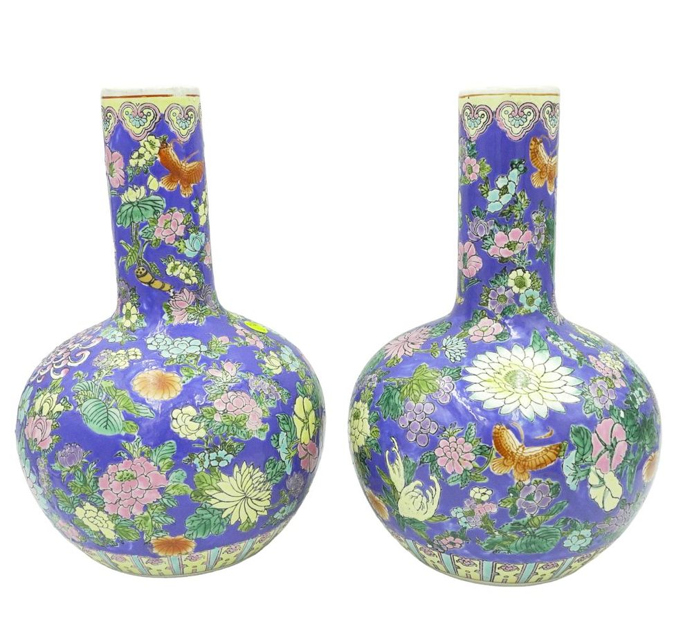 Lot 179: PAIR VINTAGE LARGE MACAU BOTTLE VASES