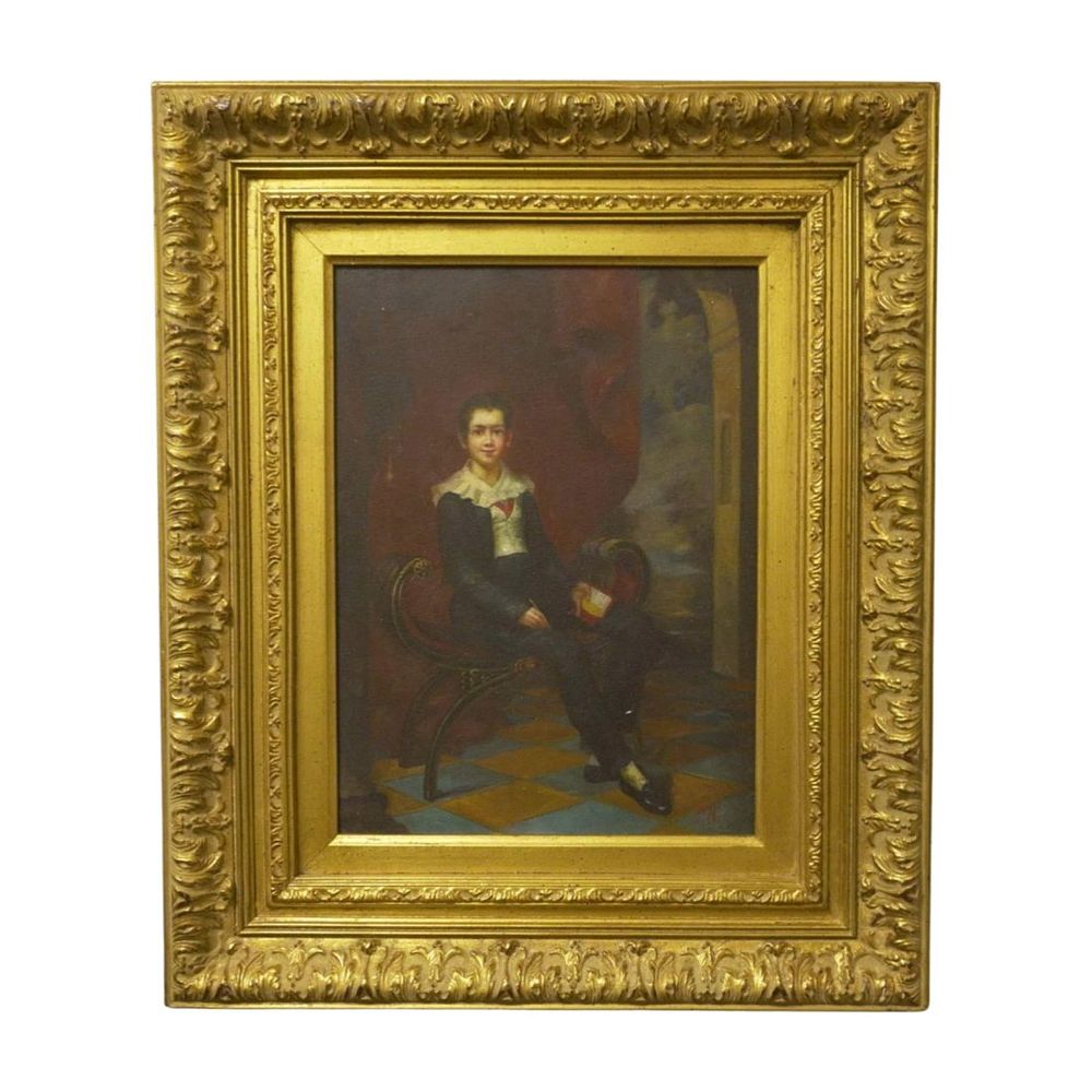 Lot 192: OIL ON CANVAS PORTRAIT YOUNG BOY