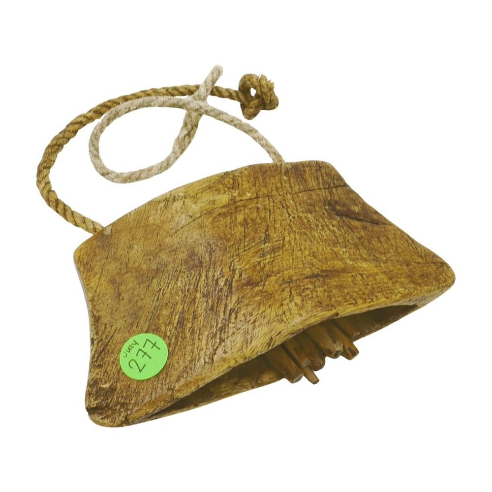 Lot 198: RUSTIC AFRICAN HAND CARVED WOODEN COW BELL