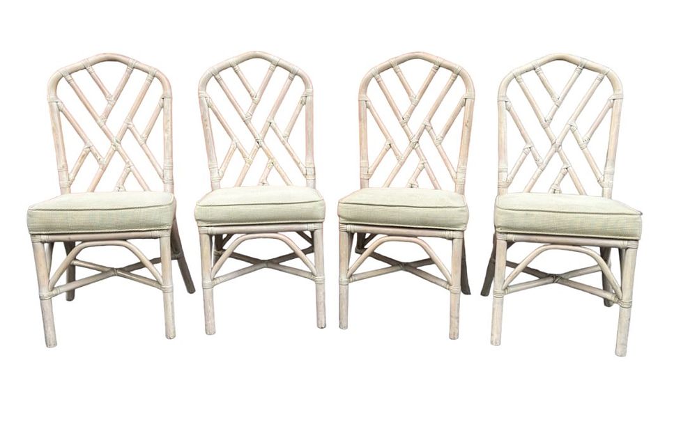 Lot 201: SET OF 4 VINTAGE CHINESE CHIPPENDALE RATTAN CHAIRS