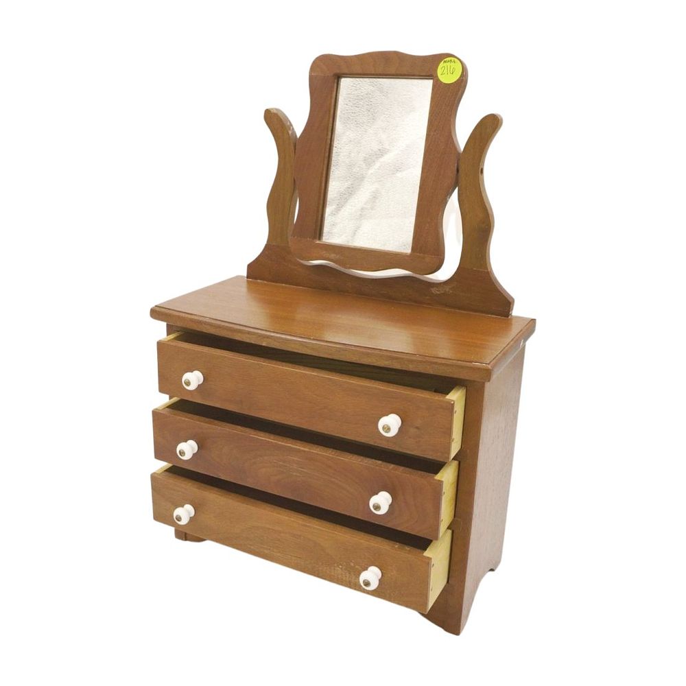 Lot 216: HAND CRAFTED MINIATURE CHEST WITH MIRROR