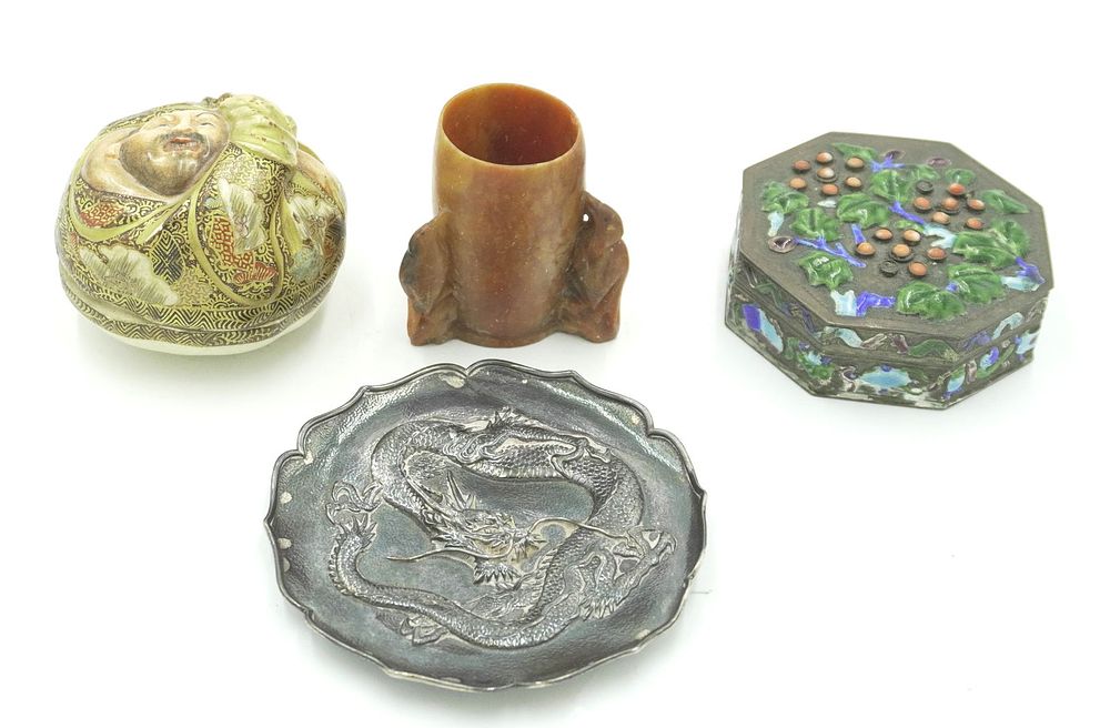 Lot 218: LOT OF 3 ANTIQUE / VINTAGE JAPANESE / CHINESE INK BOX, MORE