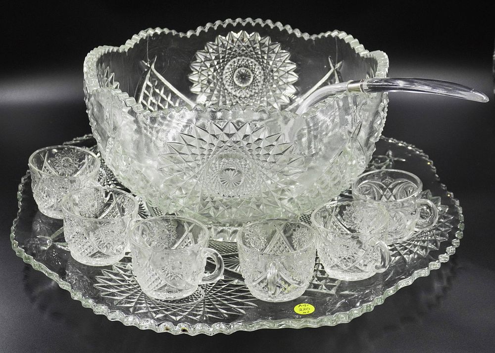 Lot 220: LARGE INDIANA GLASS SARATOGA PUNCH BOWL & UNDERPLATE