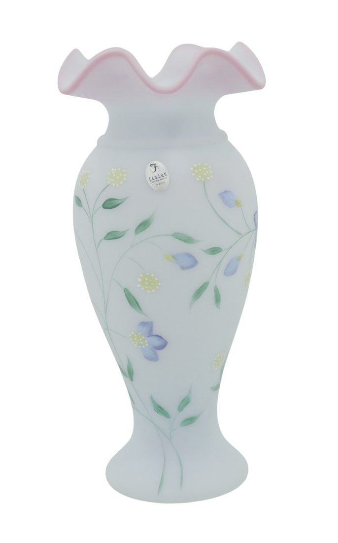 Lot 223: FENTON ART GLASS PERIWINKLE ON BURMESE VASE