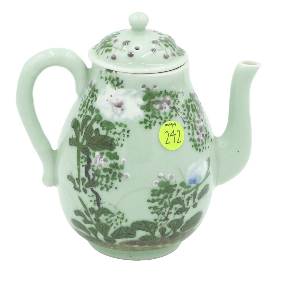 Lot 242: ANTIQUE CELADON GREEN ASIAN TEAPOT