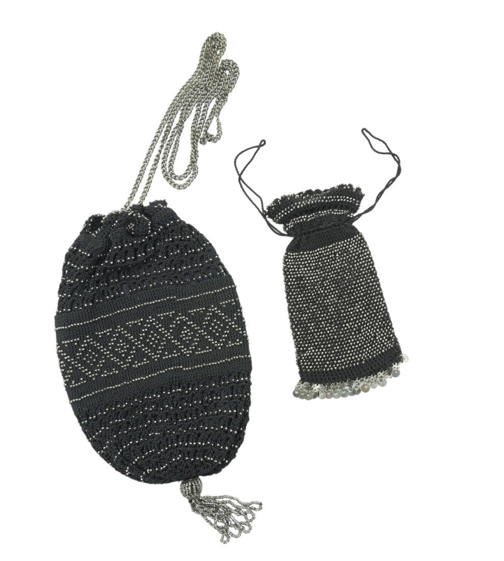 Lot 246: 2 ANTIQUE BLACK BEADED PURSES