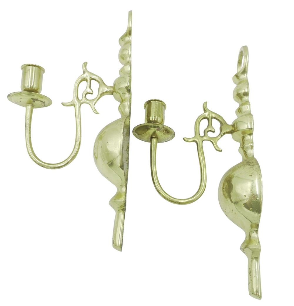 Lot 265: PAIR VINTAGE BRASS WALL SCONCES
