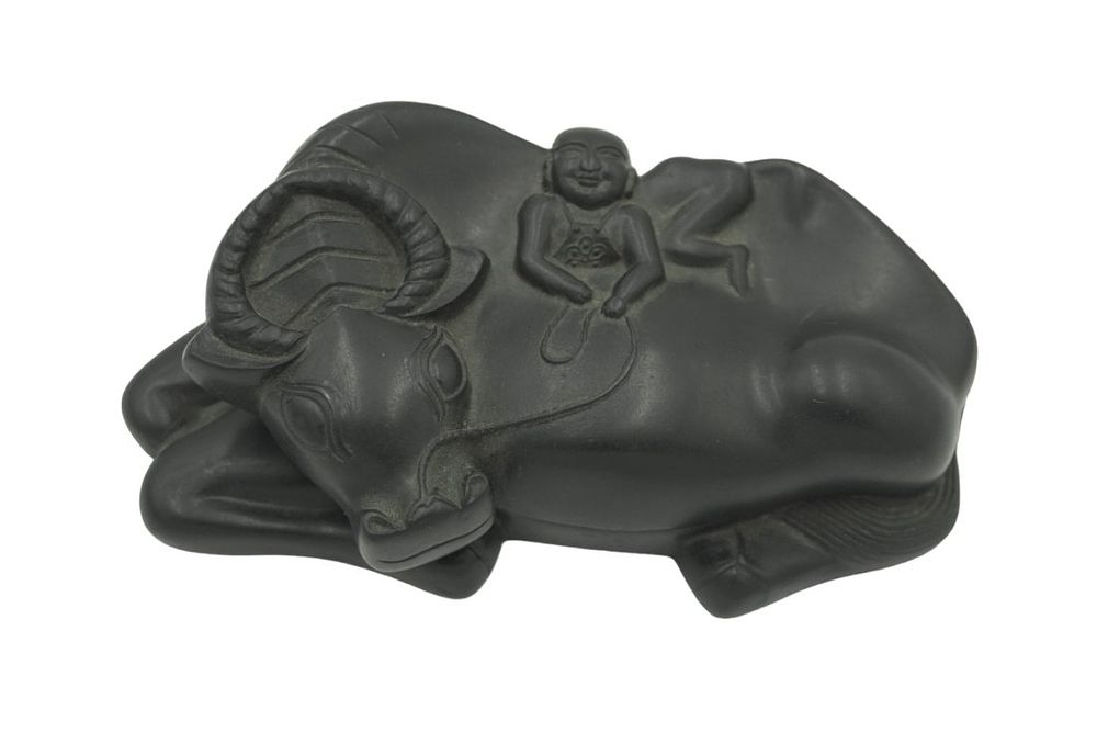 Lot 273: CHINESE INK STONE WATER BUFFALO & CHILD