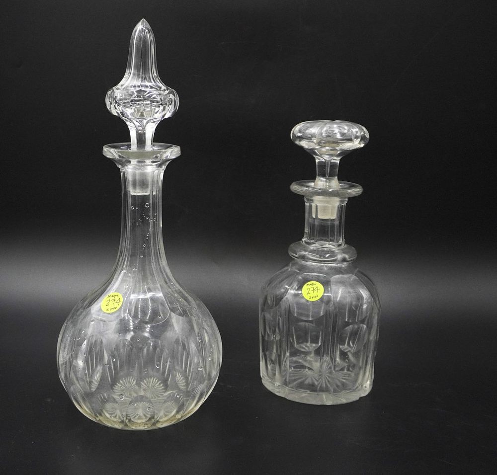 Lot 274: PAIR MID CENTURY CUT GLASS DECANTERS