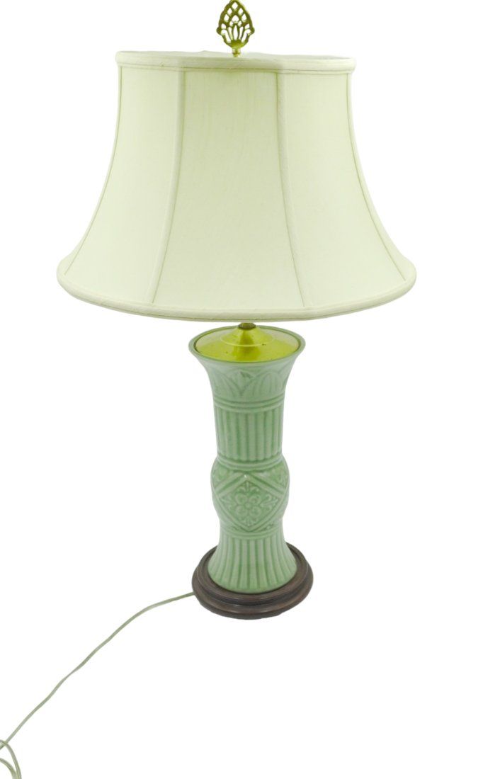 Lot 275: VINTAGE CELADON PORCELAIN LAMP