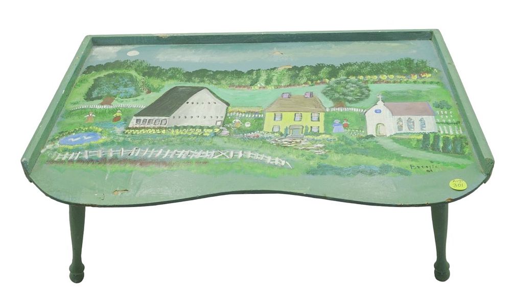 Lot 301: VINTAGE FOLK ART PAINTED TRAY TABLE