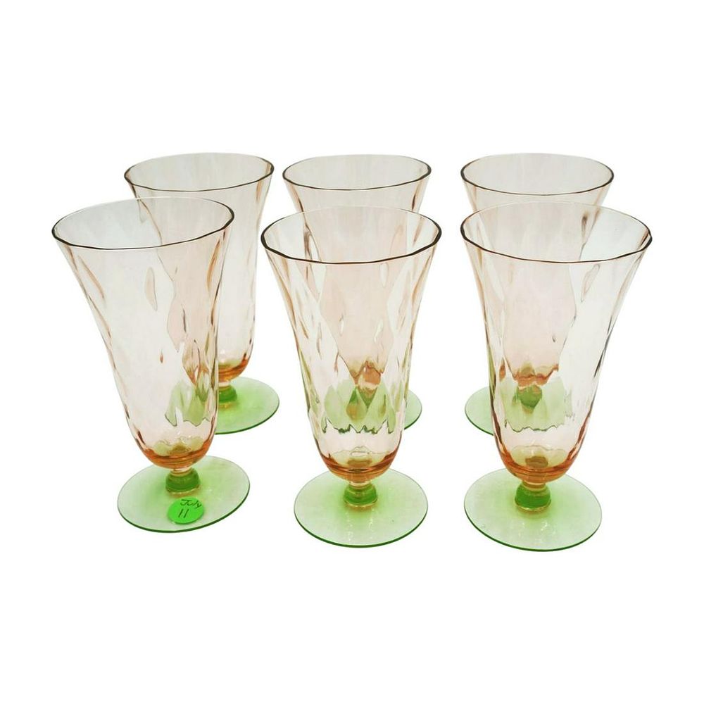 Lot 11: 6 TIFFIN WATERMELON URANIUM TUMBLERS