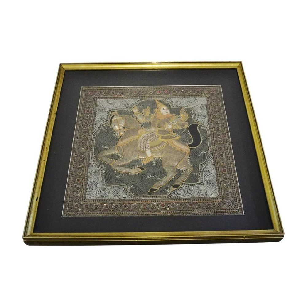 Lot 22: VINTAGE KALAGA MYANMAR SILK EMBROIDERED TAPESTRY