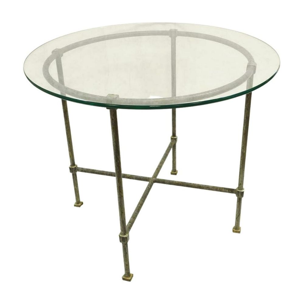 Lot 33: BRONZE PATINATED TABLE BASE WITH GLASS TOP
