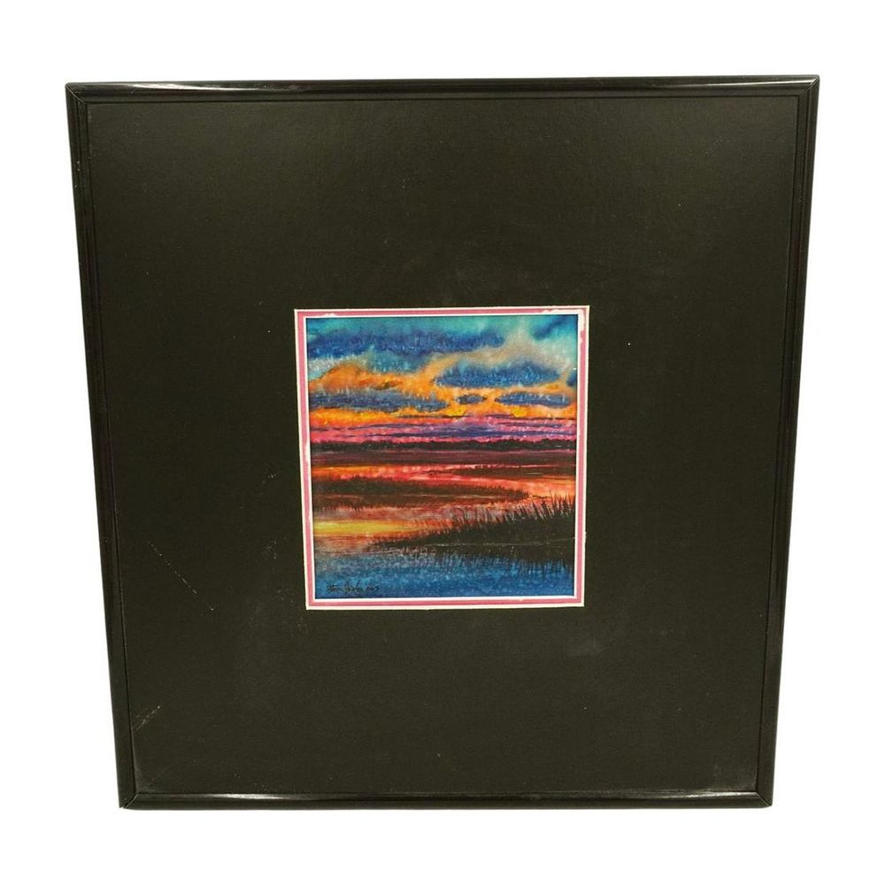 Lot 34: ORIGINAL STEVE JORDAN "SUNSET MARSH" WATERCOLOR