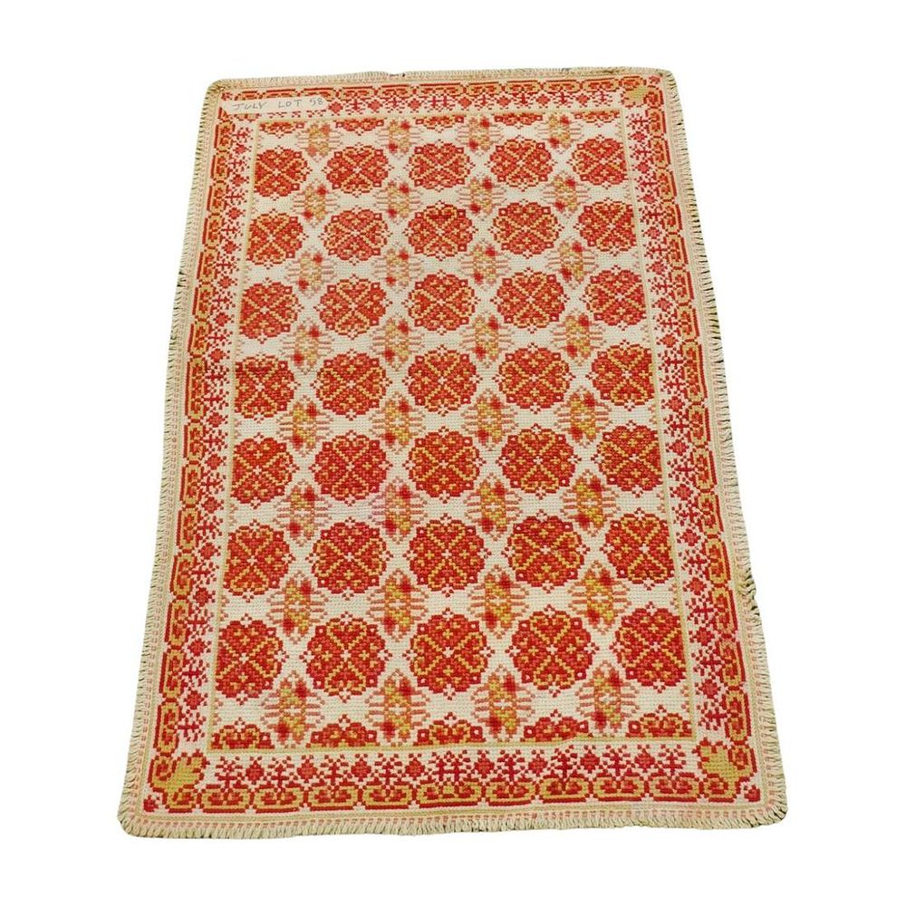 Lot 58: ANTIQUE HAND WOVEN GOLD & RED RUG