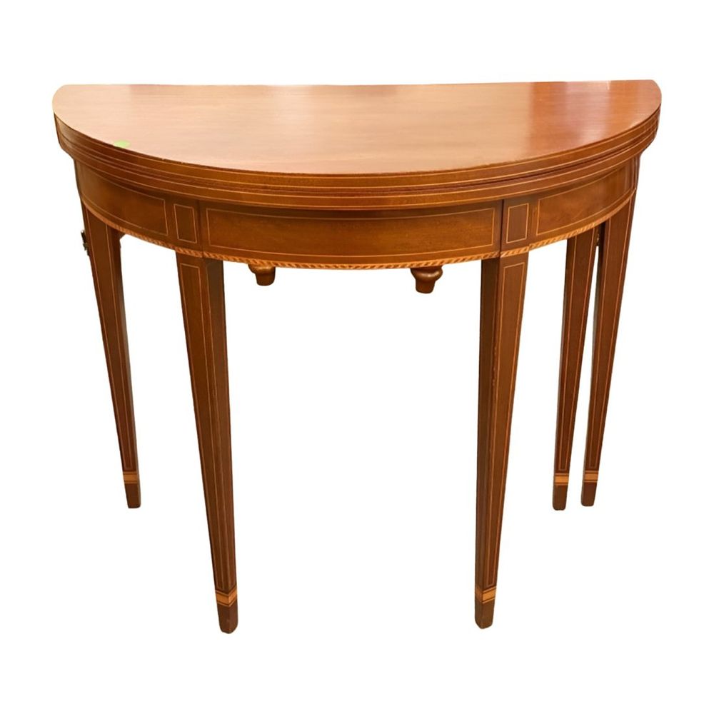 Lot 62: GEORGE III DEMI LUNE SHAPED TEA TABLE